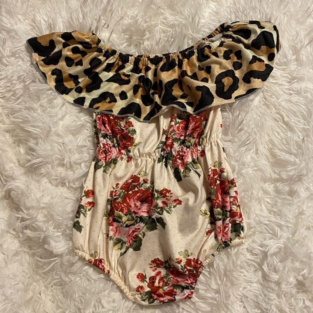 Clover Cottage 6-12M Baby Girl Leopard & Floral Romper